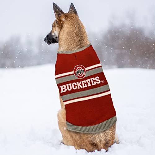 Пуловер за кучета Pets First NCAA Охайо Buckeyes, среден размер. Топъл и уютен Вязаный пуловер за домашни любимци