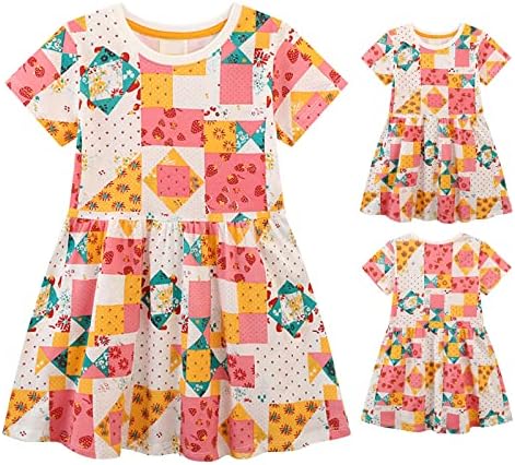 Лятна рокля KAGAYD за момичета, Детски Поли, Пролетно-летни Детски Дрехи, Рокли с къс ръкав и шарките (A, 7