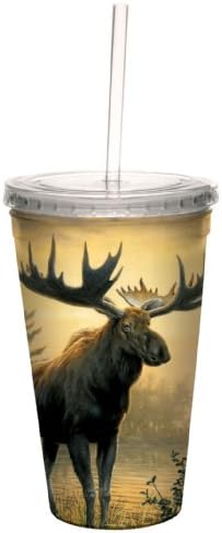 Писма без дървета Golden Moose от James Hautman Artful Traveler Акрилна чаша за охлаждане с двойни стени и многократно соломинкой, 16 унции