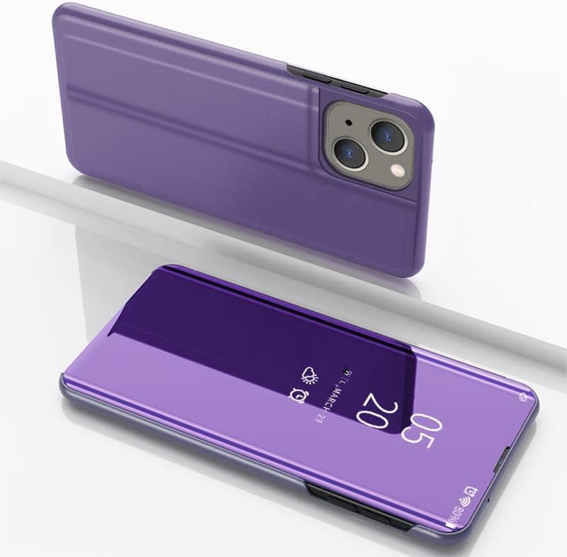 ISADENSER е Съвместим с iPhone 14 Калъф за жени Luxury Clear View Flip Plating Огледален Грим С пайети Тънък устойчив на удари Защитен калъф за цялото тяло 360, Съвместим с iPhone 14 Mirror Purple