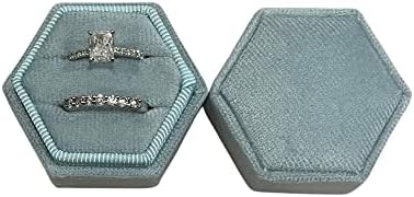 Кадифе малка кутийка за пръстени с двойни прорези, шестостенни, в ретро стил, кутия за съхранение, за годеж и сватба сватбена церемония (тъмно лилаво)