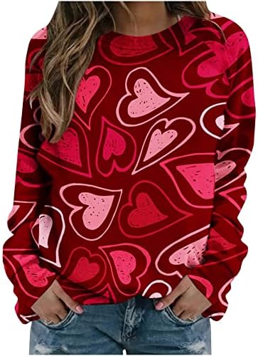 2023, Качулки за Свети Валентин за жени, Hoody с изображение на Сърце от Любов, Свободен Пуловер с кръгло деколте, Модни Тениски с Дълъг ръкав