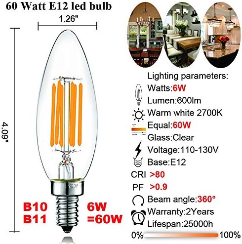 LiteHistory Комплект от led лампи B10 6 W = 60 W, led лампи-канделябра 600лм и led лампа G16.5 4 W = 40 W, лампата на Едисон AC120V 400лм, Топла бяла 2700 До, led лампи-глобус за Полилеи, тоалетна маси?