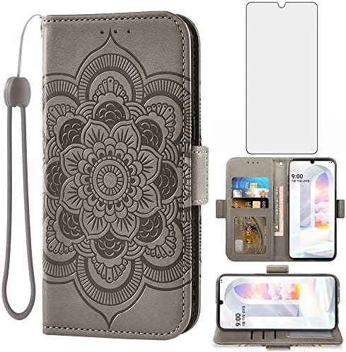 Съвместим с LG Velvet 5G/LGVelvet Verizon G5 UW T-mobile 2020 Чанта-портфейл и Защитно фолио за екран от закалено Стъкло, флип-надолу Капака, Държач за кредитни карти, Калъфи за мобилни т?
