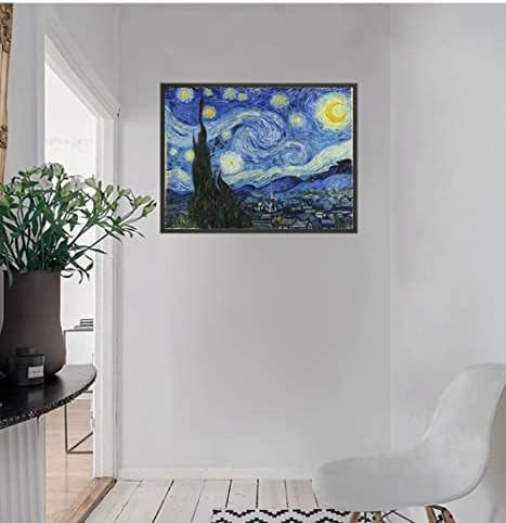 Ван Гог Платно Стенно Изкуство Звездна Нощ Плакат - Известните Художествени Щампи Картини за Офис Начало Декор на Стени и Без Рамка 16 × 12 см/40 × 30 см