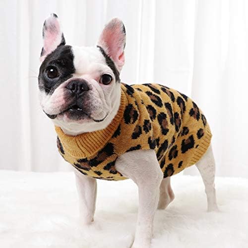PASRLD Пуловер за кучета с леопардовым модел, пуловер с яка за кучета, Трикотаж, Топъл Пуловер за домашни любимци за есен-зима (M, Жълт)