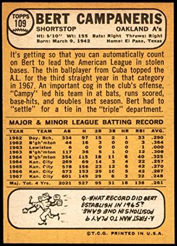 1968 Topps # 109 Бърт Кампанерис Оукланд Атлетикс (бейзболна карта) в Ню Йорк Атлетикс
