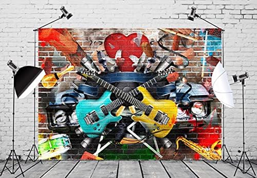 BELECO 5x3 метра Текстилен рок-н-Ролльный Фон Китара на Стената с Графити Цветен и Ярък Музикален Фон за Снимки