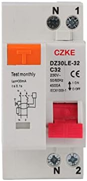 Автоматичен прекъсвач остатъчен ток NYCR DZ30LE-32 230V 1P + N 36 мм, със защита от претоварване работен ток и късо съединение RCBO MCB (Цвят: N 1P, размер: 32A)