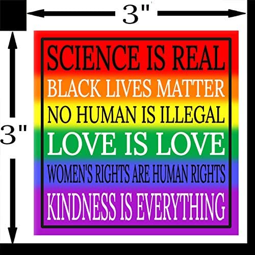 Добротата е на всички, Дъгова Стикер - Гей-гордост, Правата на човека, Vinyl Стикер Премиум-клас 3x3 l за Бронята на автомобила, Авто Прозорец, Наука ЛГБТ реална, Любов чер