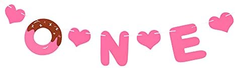 Розово Банер на 1-ия ден от Раждането, във формата на поничка ONE и Сърцето си, за Малките Момичета, Детски
