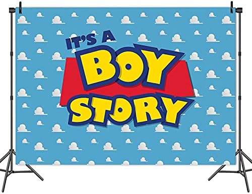 Карикатура Синьо Небе, Бели Облаци Историята На Момче, на Тема Снимки Декори 7x5ft Деца Момчета Рожден Ден Снимка
