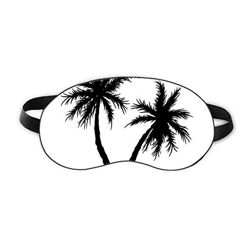 Плаж Кокосова Палма Черен Контур Сън Щит За Очите Мека Нощна Превръзка На Очите На Сивата Чанта За Носене