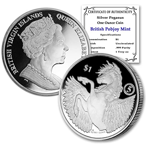 2022 Сребърна монета Пегас на Британските Вирджински острови с тегло 1 унция, Брилянт, без да се прибягва, със
