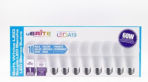 Led лампа uBRITE A19, Нежно-бяла 2700K 8w (еквивалент на 60 W), 10 Бр. в опаковката