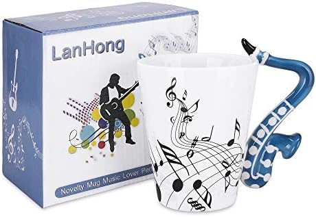 LanHong - чаша за саксофон 13,5 грама, чашата за кафе с музикални ноти, керамични музикална чаша за саксофон,