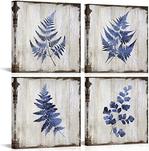 HOMEOART Тъмно Синьо Снимки на Растения монтаж на стена Арт Декор на Банята Картина с Папоротником Печат Върху