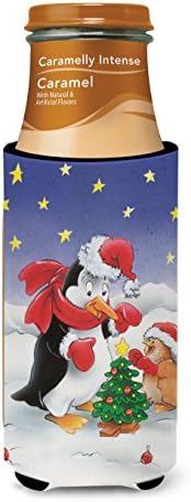 Carolin's Treasures AAH7203MUK Пингвин и Робин с Коледна елха Ултра-Обнималка за тънки кутии, Ръкав за охлаждане