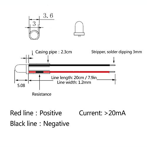 Led светоизлучающий диод Кабелна Многоцветен Led Светлина кабел 10шт 7,9 инча 0,06 W 12 В 5 мм, Червен Жълт