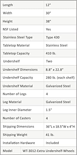 Работно бюро AmGood от неръждаема стомана с 2 рафтове и ролки | Метална маса на колела (Работна маса от неръждаема