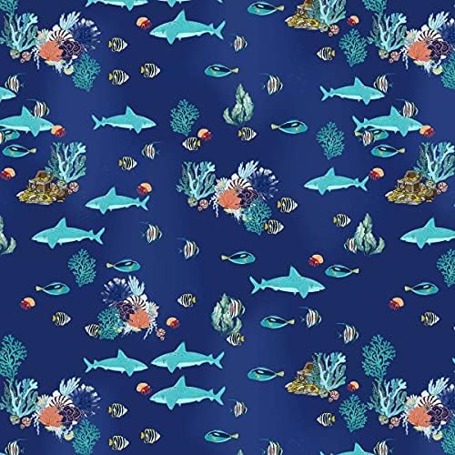 Дизайнерски стеганая плат Bottom of the Ocean от памук by The Yard (тъмно синьо, синьо, зелено, оранжево)