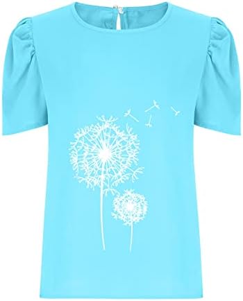 Дамски Блузи С кръгло деколте И Буйни Ръкав, Летни Модни Ежедневни Ризи С Принтом Глухарче, Блуза Свободно Намаляване