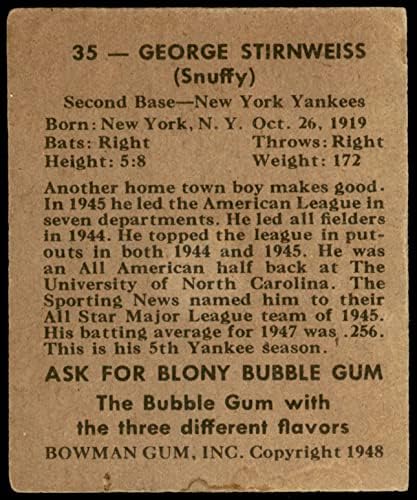 1948 Боуман 35 Джордж Снаффи Стирнвайсс Ню Йорк Янкис (Бейзболна картичка) ДОБРИ Янкис