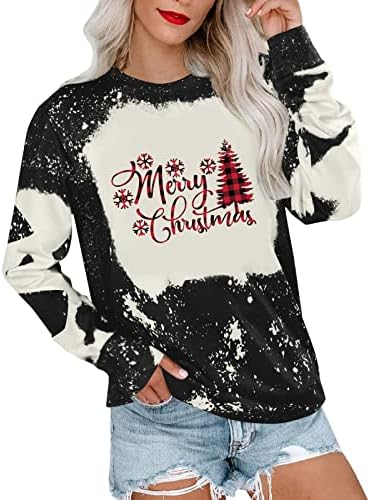 Тениска С весела Коледа, Дамски Модни Ежедневни Блузи, Ежедневни Туника с дълъг Ръкав-Боя, Свитшот, Пуловери