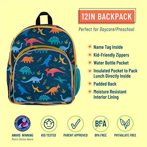 Детска раница Wildkin 12 Инча, Чадър, чанта за обяд и дождевики Ultimate Пакет Essentials размер на 1 (Динозаврите