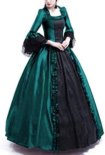 Дамско черно готическа дантелено рокля, средновековен костюм от Епохата на Възраждането, облечи за Хелоуин,