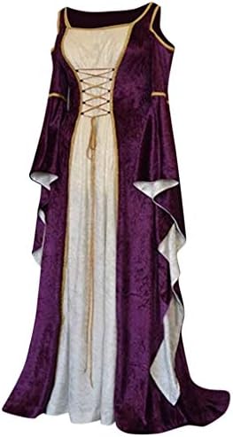 Жена средновековна рокля, секси готическа ретро рокля, винтажное рокля трапецовидна форма с флорални принтом,