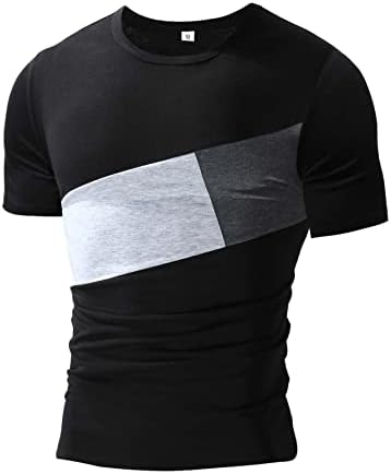 Navhao Ризи за мъже, Мъжки Блузи, Мъжки Ризи, Мъжка тениска с кръгло деколте в цвят блок (Цвят: черен, Размер: