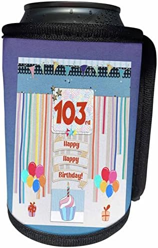 Триизмерен образ на Етикет на 103-ти рожден ден, Торта, Свещи. - Опаковки за бутилки-охладители (cc-360413-1)