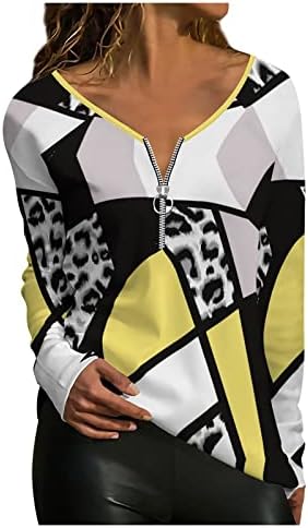 Дамски Леопардовая Туника Хенли, Върхове 2023, Есенни Модни Блузи с дълъг ръкав, тениски с V-образно деколте