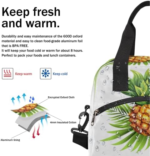 Случайна чанта за обяд с тропически листа от Ананас за жени/Мъже, Обяд-Бокс с Регулируем и Подвижен пагон, Чанта-хладилник