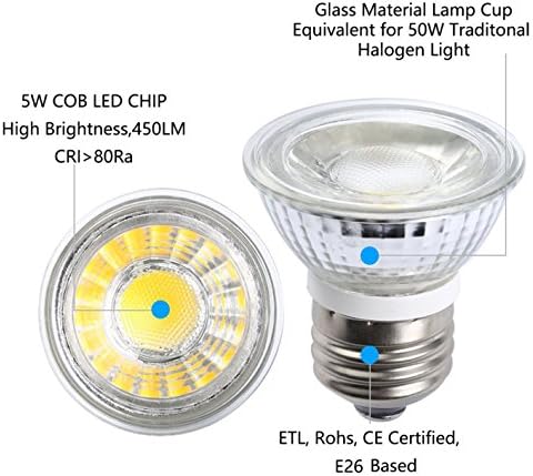 CTKcom 5W PAR16/HR16 Led лампа-прожектор (4 опаковки)- E26 /E27 Базова COB Прожекторная лампа 36 Градуса 450 LM 3000 ДО Топло Бяло 50 W Халогенна Лампа Еквивалент led лампи 110 ~ 130 В
