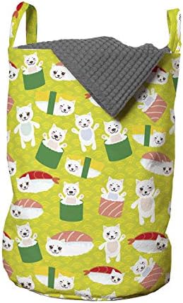 Чанта за дрехи с Коте Ambesonne, Японска Опаковка, за да се суши с Изображение на Котка Неко Вкусна световната