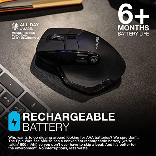 Безжична мишка JLab Epic | се Свързва чрез безжичен ключ Bluetooth или USB | Превключване между няколко устройства,