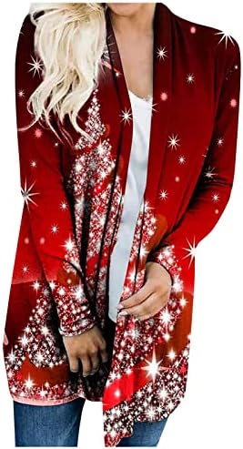Грозни Коледни Пуловери за жени 2022 Размер Плюс, Всекидневни Модерен Есенно-Зимния Лека Жилетка с Дълъг ръкав и Отворена Предна Част, Забавни Коледни Ризи с Графиче?