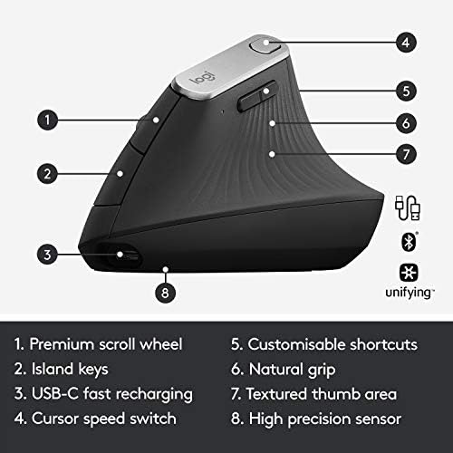 Вертикална безжична мишка Logitech MX – Усъвършенстван ергономичен дизайн Намалява мускулното напрежение, ви