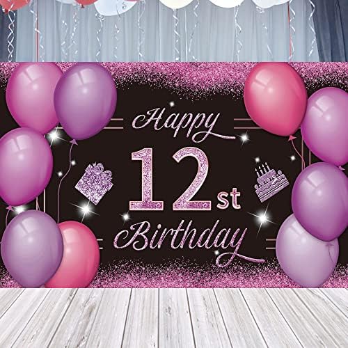Честит 12-ти Рожден Ден на Фона на Банер Розово Лилаво 12-ти Знак Плакат 12 Рожден Ден, за да проверите за Юбилейна Фотобудки Фон за Снимки Украса за парти по случай рож?