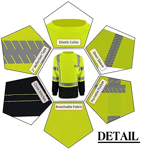 Защитни Ризи LOVPOSNTY ANSI Class 3 Hi Vis, Ризи със Светлоотразителни Ивици, Черно Долните Строителни Ризи за Мъже