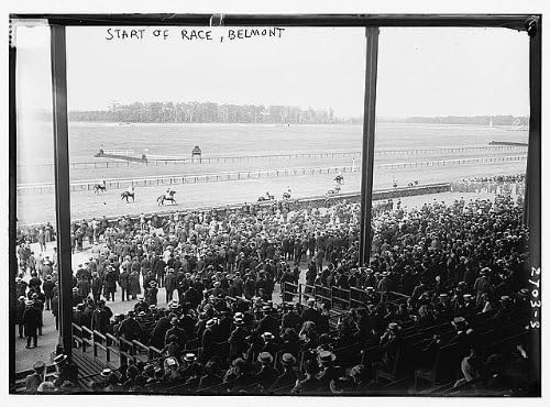 Снимка на исторически находки: Старт на надпреварата, Бельмонт, конни Надбягвания, 21 юни 1913 г., на Зрителите, на Пейките, на Кон, ски Писта