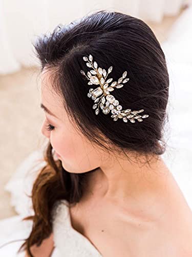 Jakawin Сватбен гребен за коса на булката, кристални аксесоари за коса, украса за коса с кристали за жени и