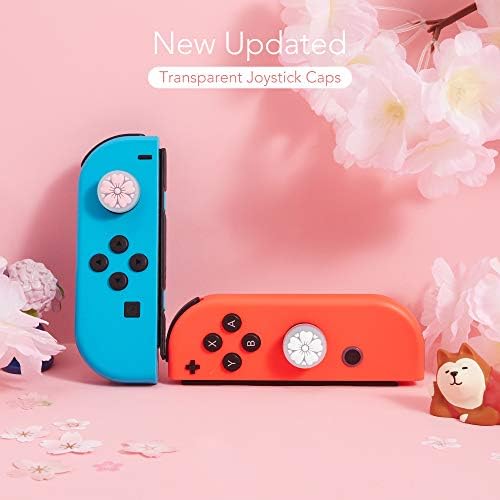 LeyuSmart Полупрозрачна дръжка за палеца с цвете сакуры за Nintendo Switch и Lite, Кожни капачки за аналогови