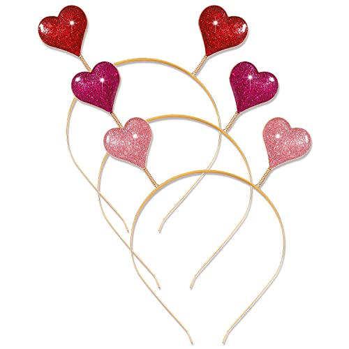 PHALIN 3 бр., Превръзка на Главата във формата на Сърце за Свети Валентин за Жени, Лъскави панделки за коса