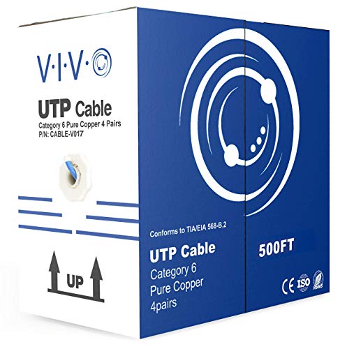 VIVO 500ft Bulk Cat6, Напълно Меден кабел Ethernet, 23 AWG, UTP-кабел, Кабели Cat-6, За монтаж в затворени помещения,