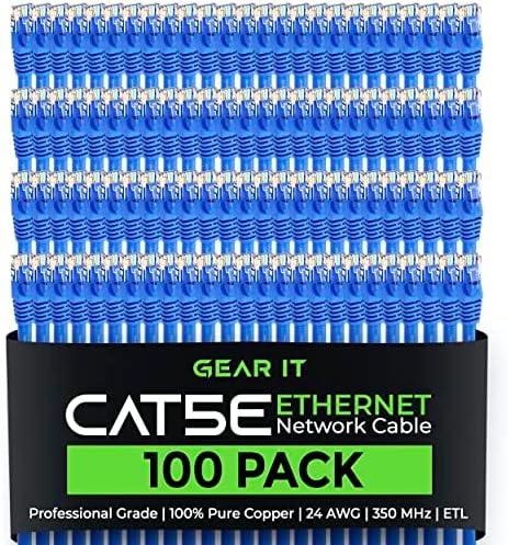 GearIT 100 бр., кабел Cat5e Ethernet, 3 метра - захранващ кабел компютърна мрежа lan RJ-45, без довършителни,