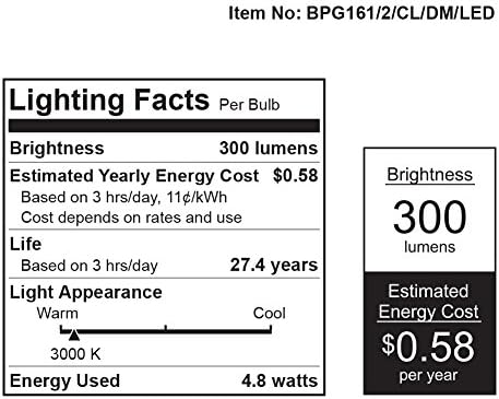 Лампа Feit BPG161/2/CL/DM/LED Мощност 40 W, Еквивалент Основата Канделябра G16.5, Мек Бял