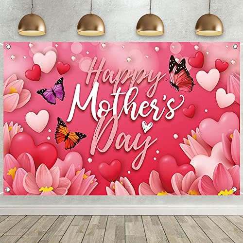 Честит Фон Ден на Майката Розов Цветен Фон С Пеперуди За Снимки на Деня на Майката Украса във формата на Любовта